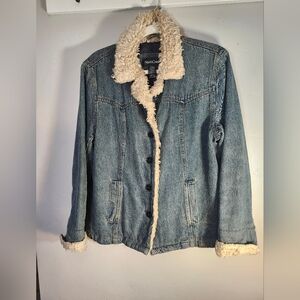 Northcrest Blue Denim Jacket with Cream Sherpa Details Chore Work Sz L 14/16